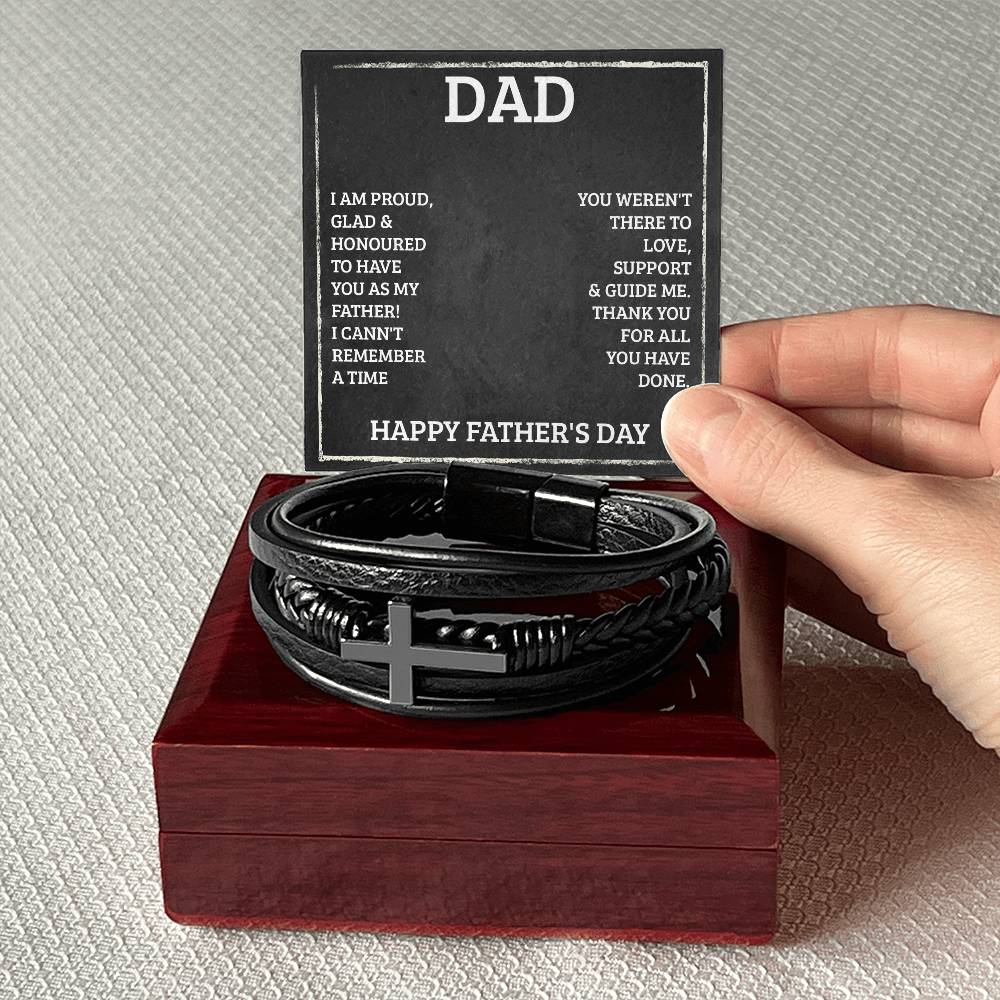 To Dad I'm Proud Men's Cross Bracelet - Vegan Leather with Stainless Steel-Express Your Love Gifts