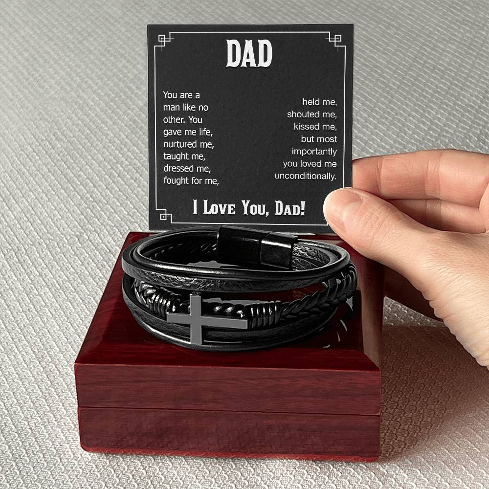 Dad You Are a Man Like No Other Men's Cross Bracelet - Vegan Leather with Stainless Steel-Express Your Love Gifts