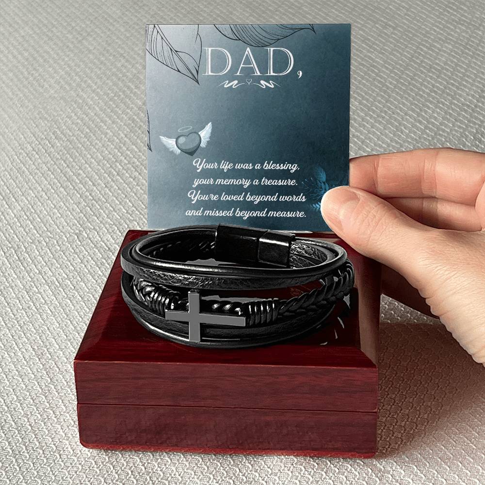 Your Life Was a Blessing Men's Cross Bracelet - Vegan Leather with Stainless Steel-Express Your Love Gifts