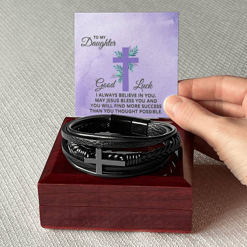 I Always Believe in You Men's Stainless Steel & Vegan Leather Cross Bracelet - Vegan Leather with Stainless Steel-Express Your Love Gifts