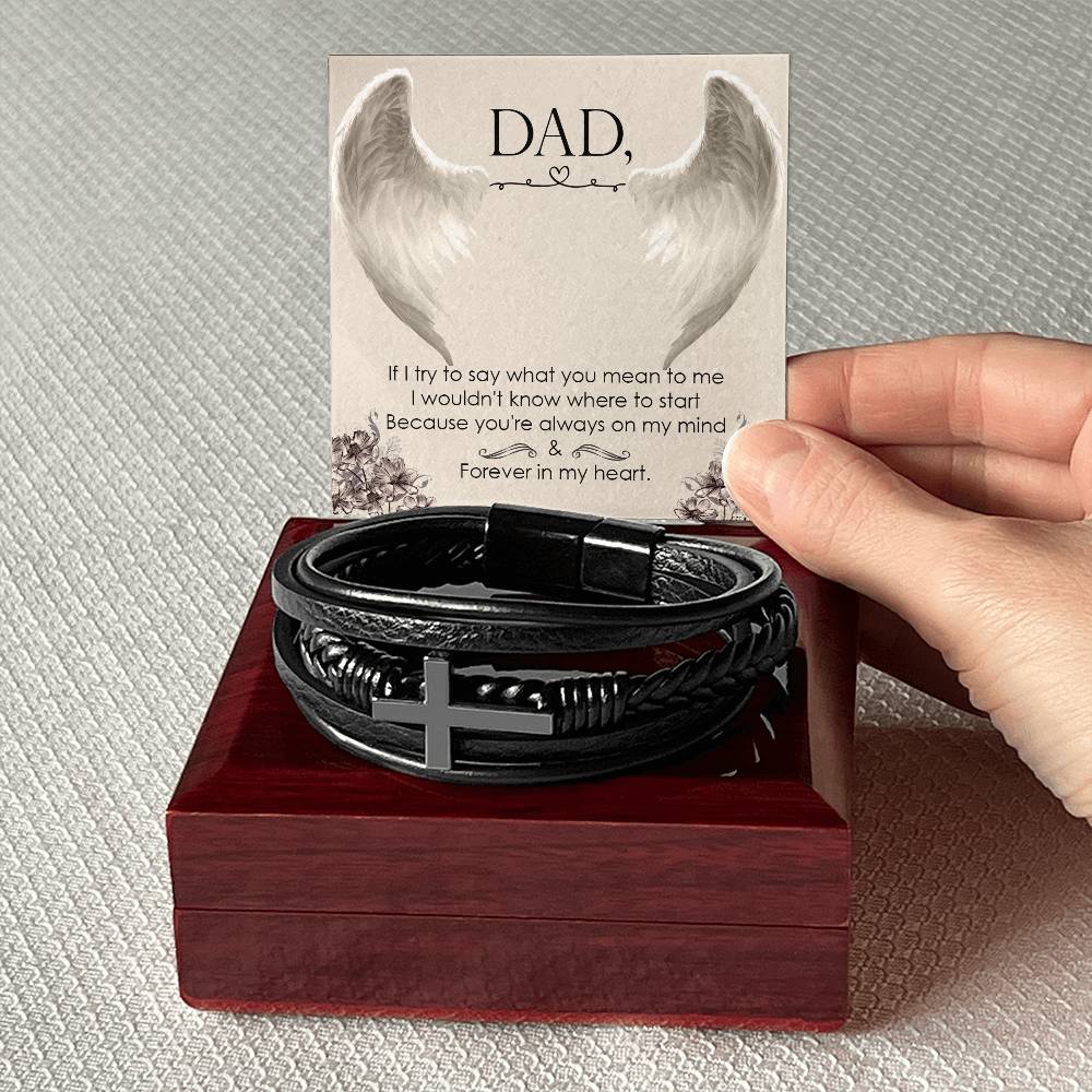 If I Try to Say Men's Cross Bracelet - Vegan Leather with Stainless Steel-Express Your Love Gifts