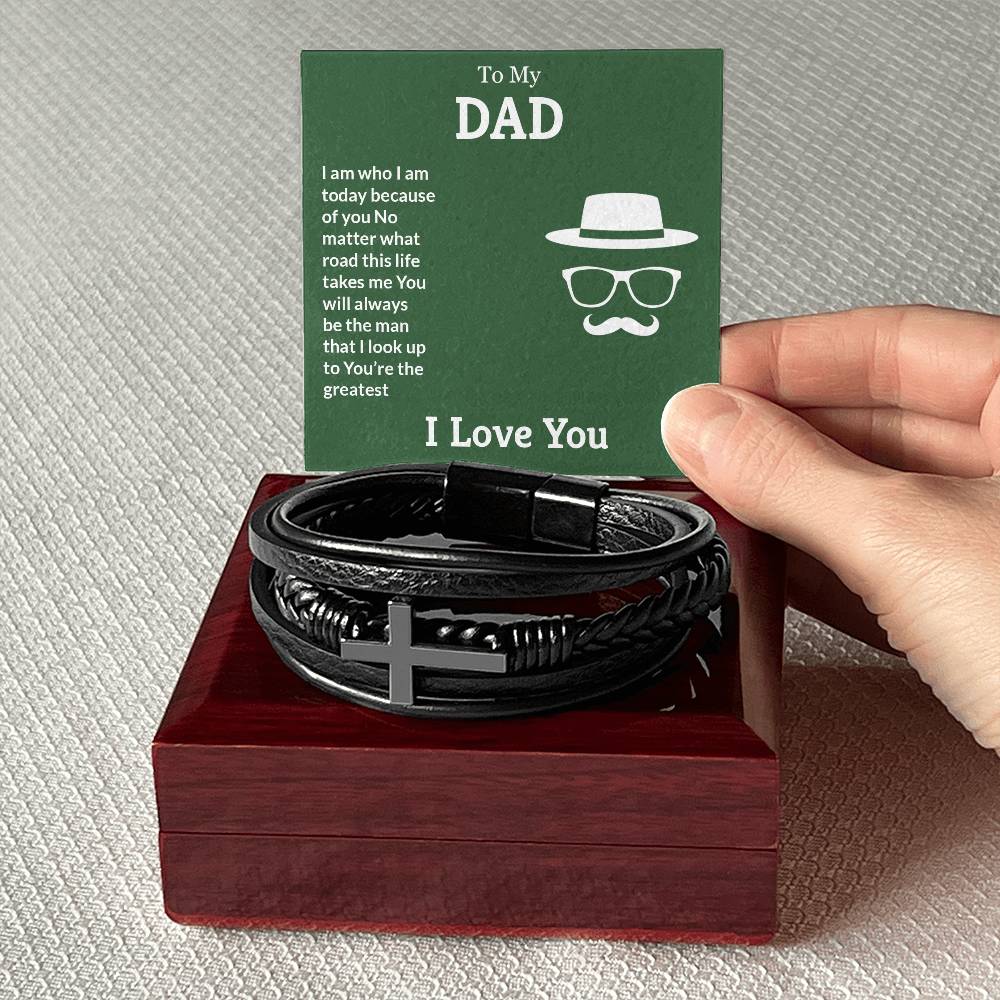 To My Dad You're the Greatest Men's Cross Bracelet - Vegan Leather with Stainless Steel-Express Your Love Gifts