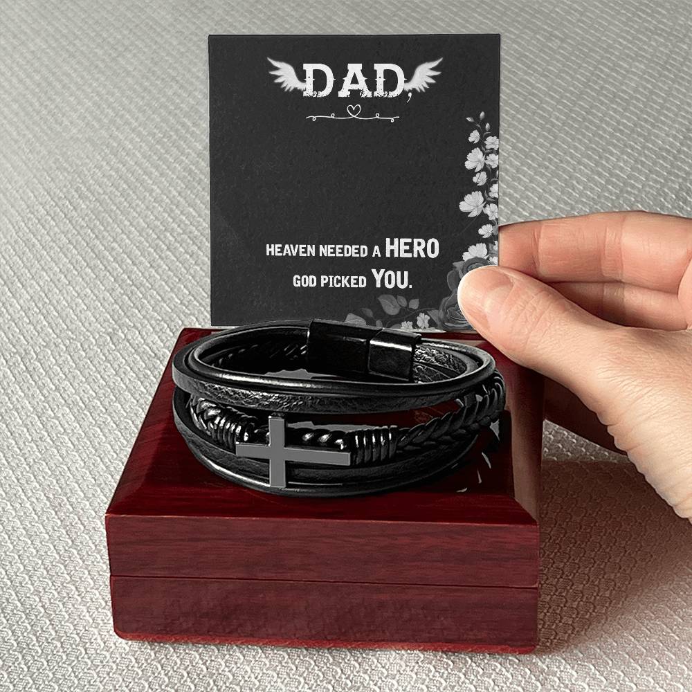 Heaven Needed a Hero Men's Cross Bracelet - Vegan Leather with Stainless Steel-Express Your Love Gifts