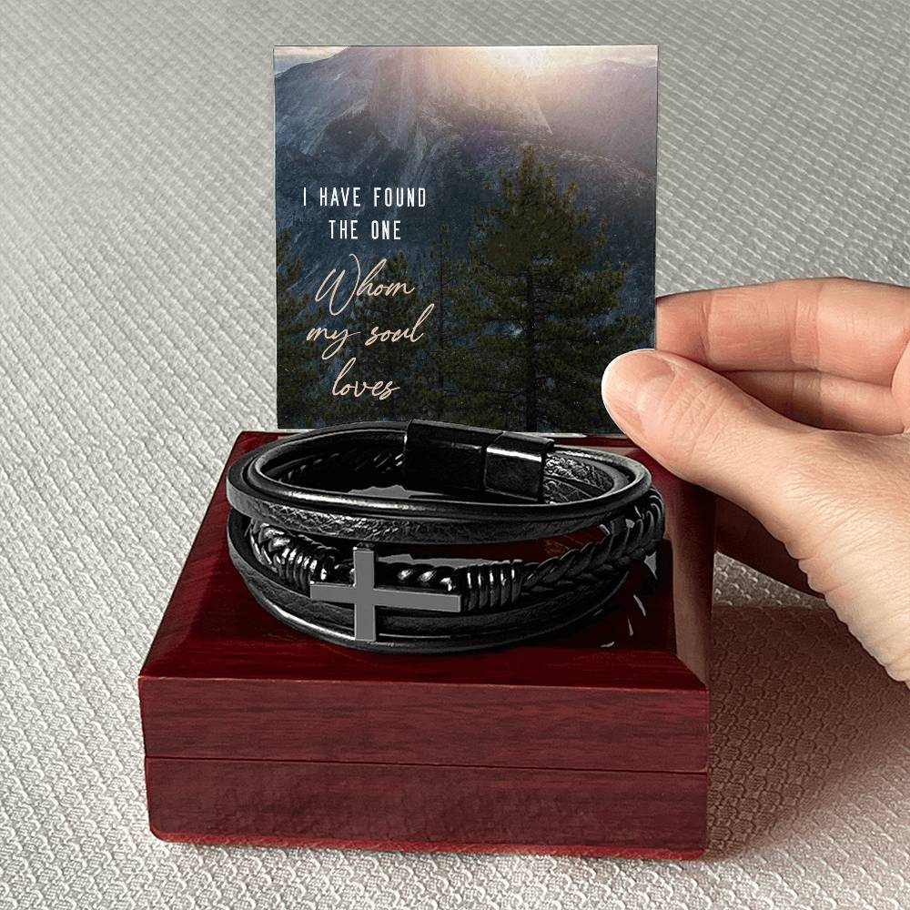 I Have Found the One Men's Cross Bracelet - Vegan Leather with Stainless Steel-Express Your Love Gifts