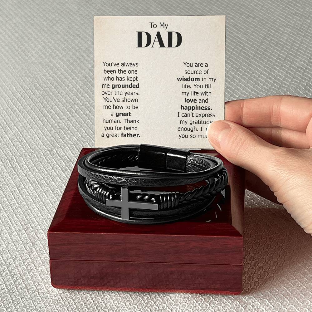 To My Dad You've Always Been the One Men's Cross Bracelet - Vegan Leather with Stainless Steel-Express Your Love Gifts
