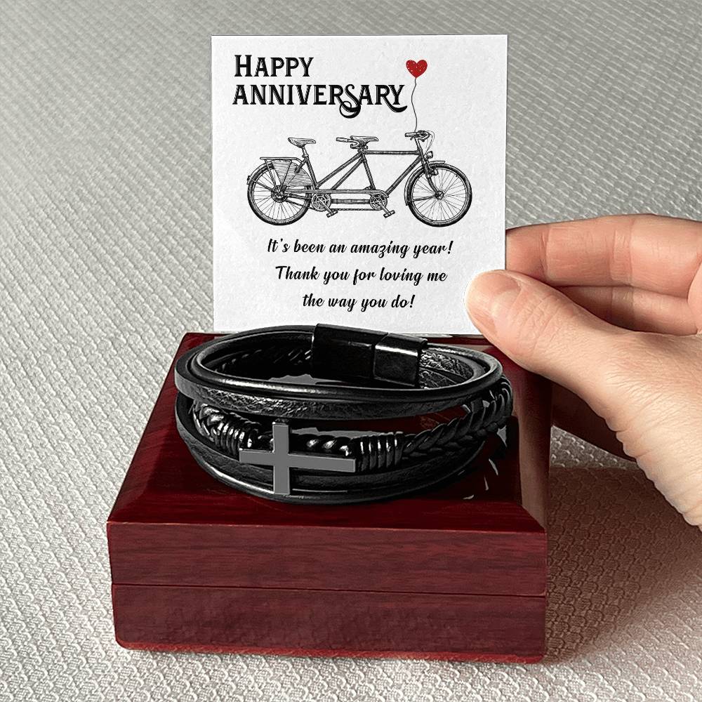 Happy Anniversary It's Been an Amazing Years Men's Cross Bracelet - Vegan Leather with Stainless Steel-Express Your Love Gifts