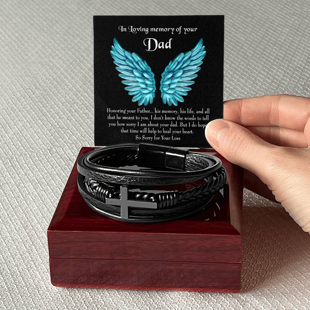 Honoring Your Dad Men's Cross Bracelet - Vegan Leather with Stainless Steel-Express Your Love Gifts
