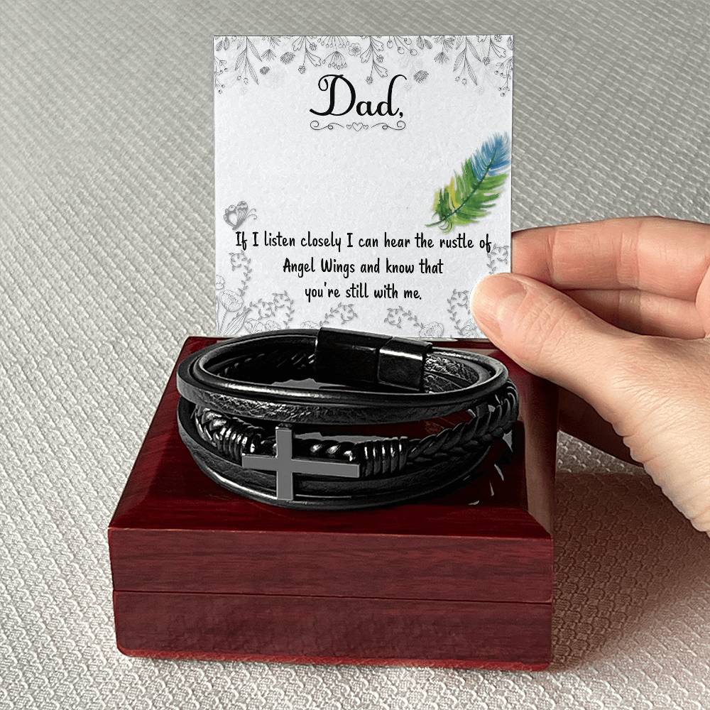 If I Listen Closely Men's Cross Bracelet - Vegan Leather with Stainless Steel-Express Your Love Gifts