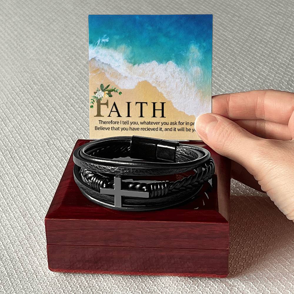Therefor I Tell You Men's Stainless Steel & Vegan Leather Cross Bracelet - Vegan Leather with Stainless Steel-Express Your Love Gifts