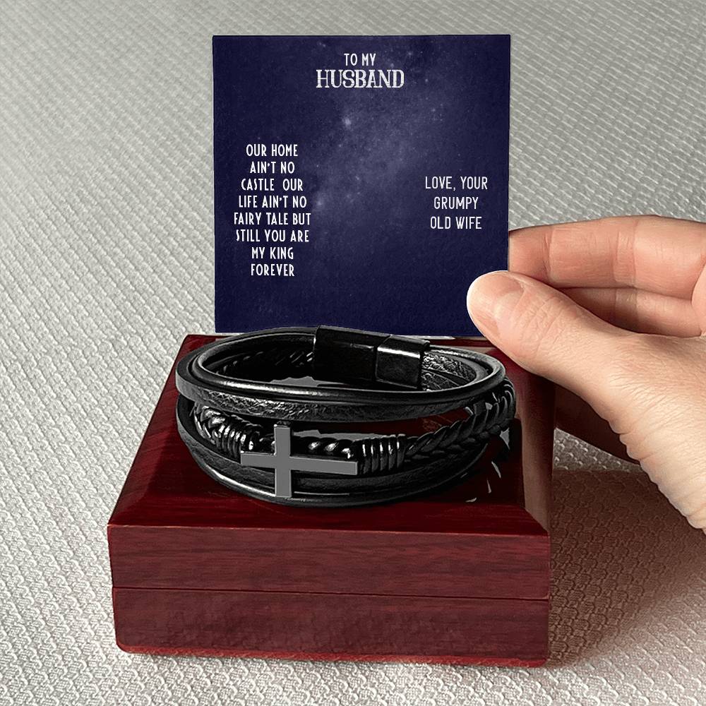 To My Husband Our Home Men's Cross Bracelet - Vegan Leather with Stainless Steel-Express Your Love Gifts