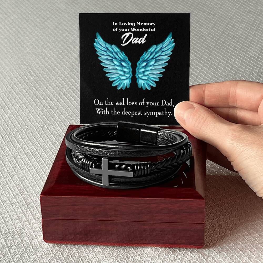 With Deepest Sympathy Men's Cross Bracelet - Vegan Leather with Stainless Steel-Express Your Love Gifts