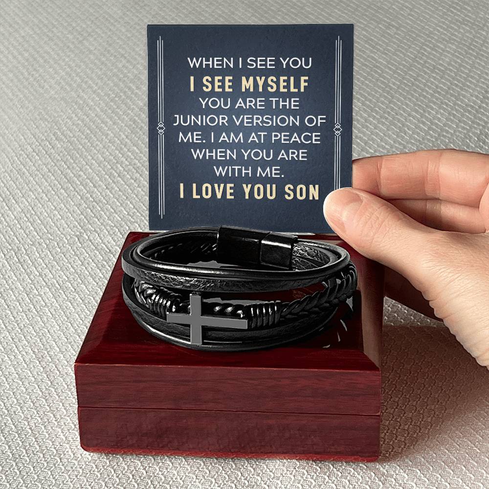 To My Son When I See You Men's Cross Bracelet - Vegan Leather with Stainless Steel-Express Your Love Gifts