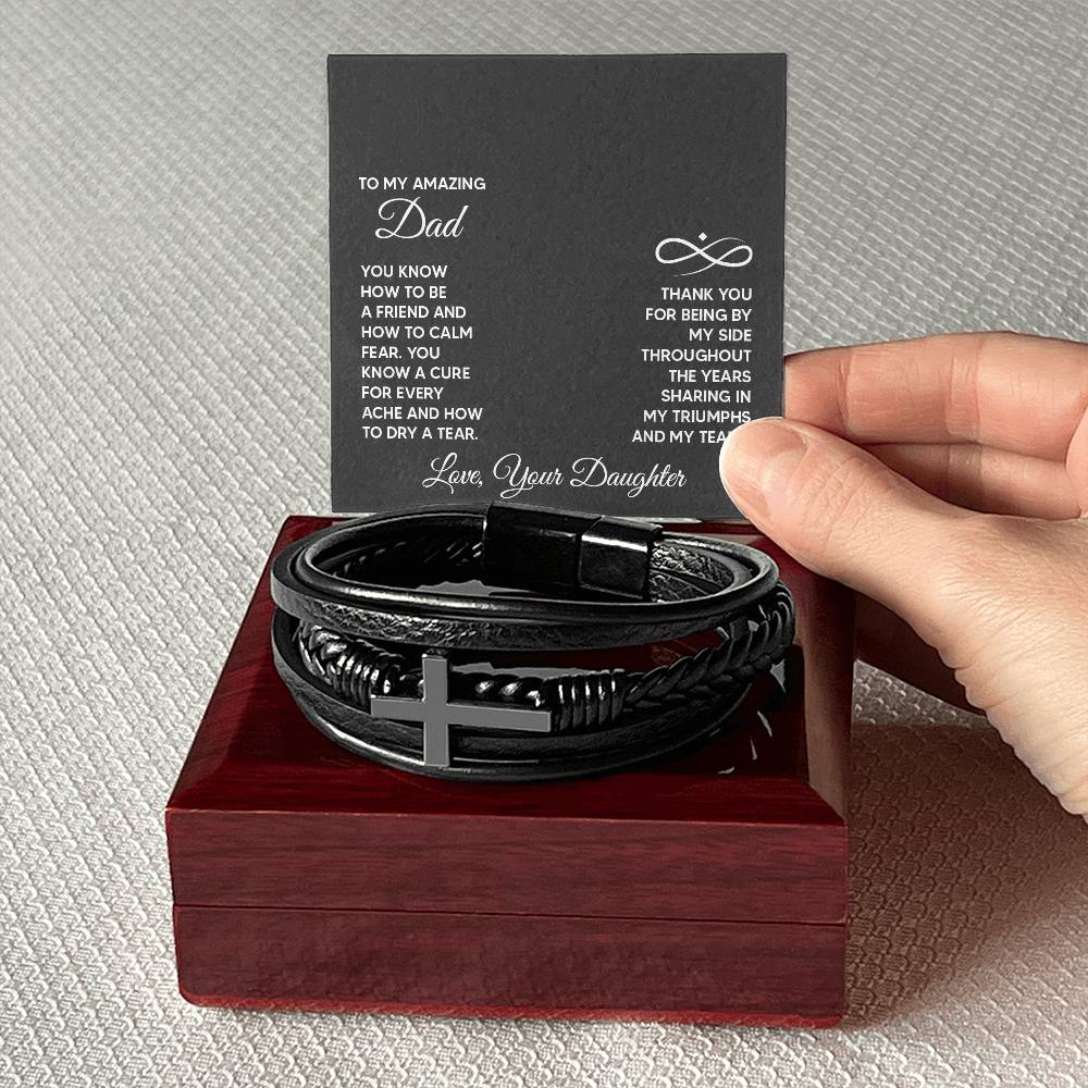 To My Amazing Dad You Know How to Be a Friend Men's Cross Bracelet - Vegan Leather with Stainless Steel-Express Your Love Gifts