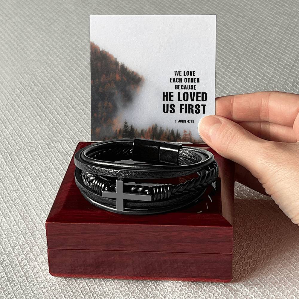 We Love Each Other Men's Cross Bracelet - Vegan Leather with Stainless Steel-Express Your Love Gifts