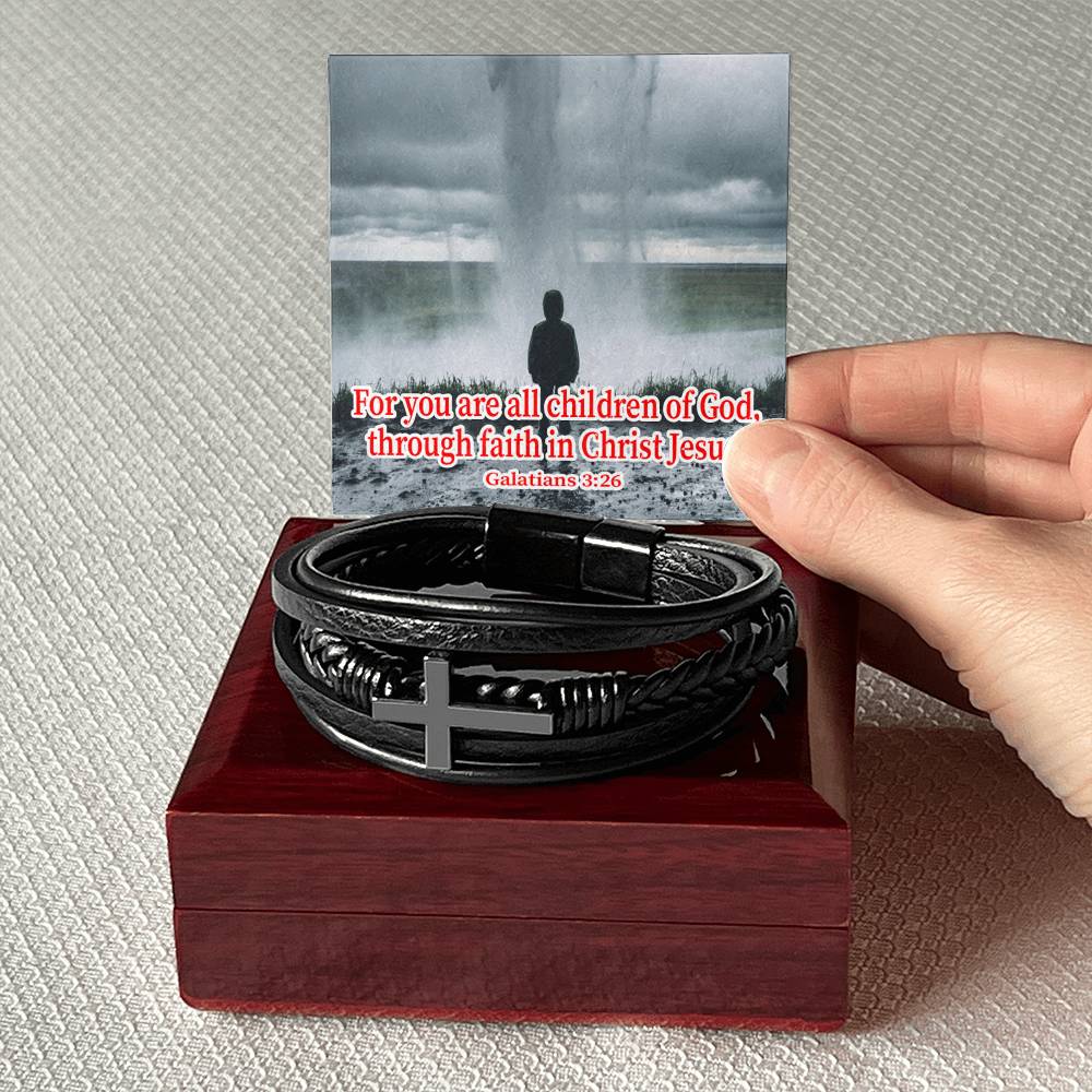 Child of God Galatians 3:26 Men's Stainless Steel & Vegan Leather Cross Bracelet - Vegan Leather with Stainless Steel-Express Your Love Gifts