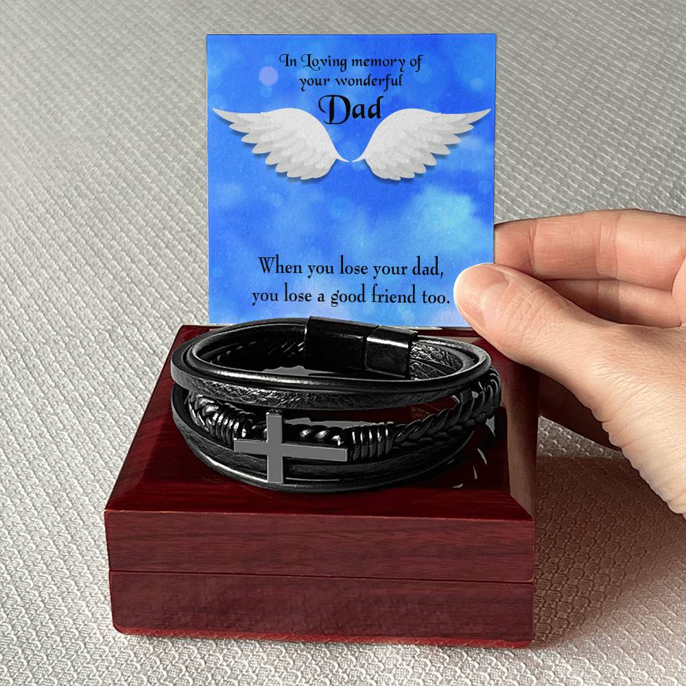 Dad and a Good Friend Men's Cross Bracelet - Vegan Leather with Stainless Steel-Express Your Love Gifts