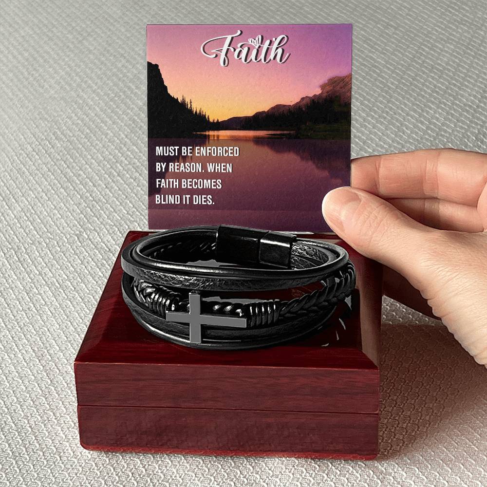 Must be Enforced Men's Stainless Steel & Vegan Leather Cross Bracelet - Vegan Leather with Stainless Steel-Express Your Love Gifts
