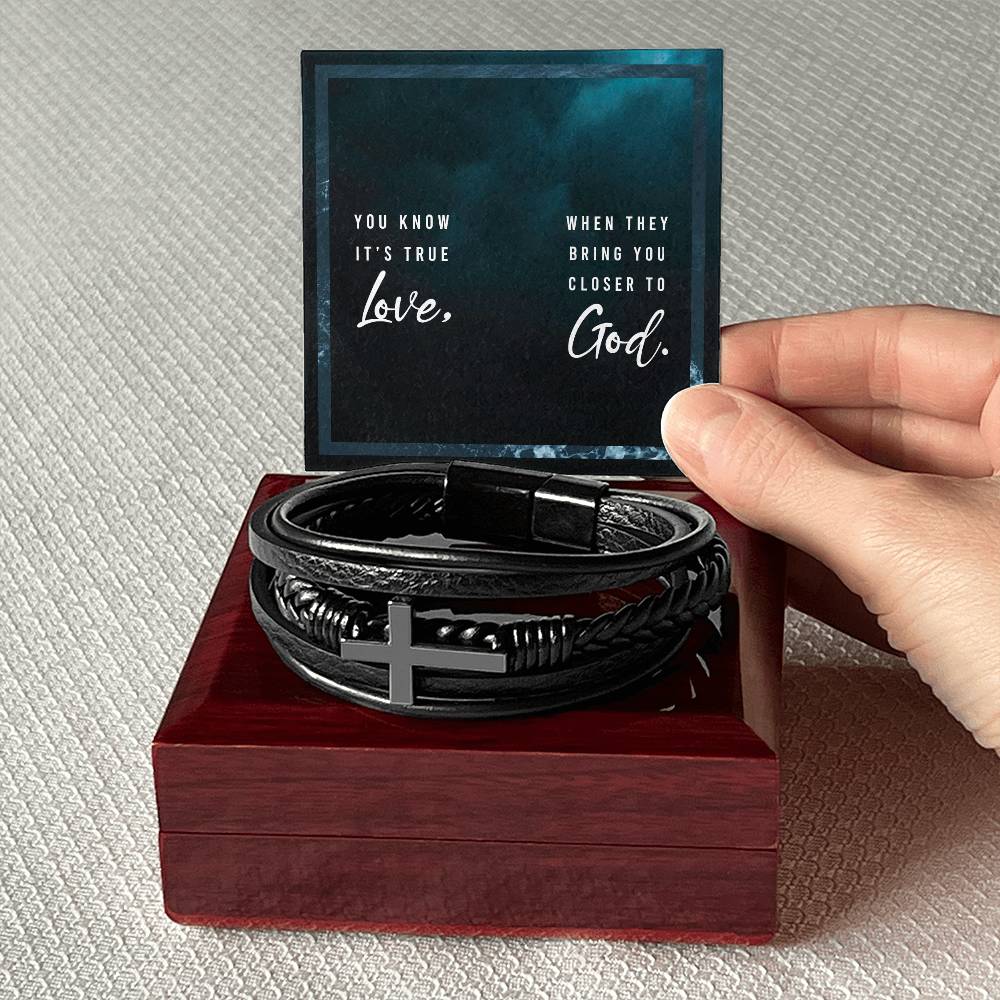 You Know It's True Love Men's Cross Bracelet - Vegan Leather with Stainless Steel-Express Your Love Gifts