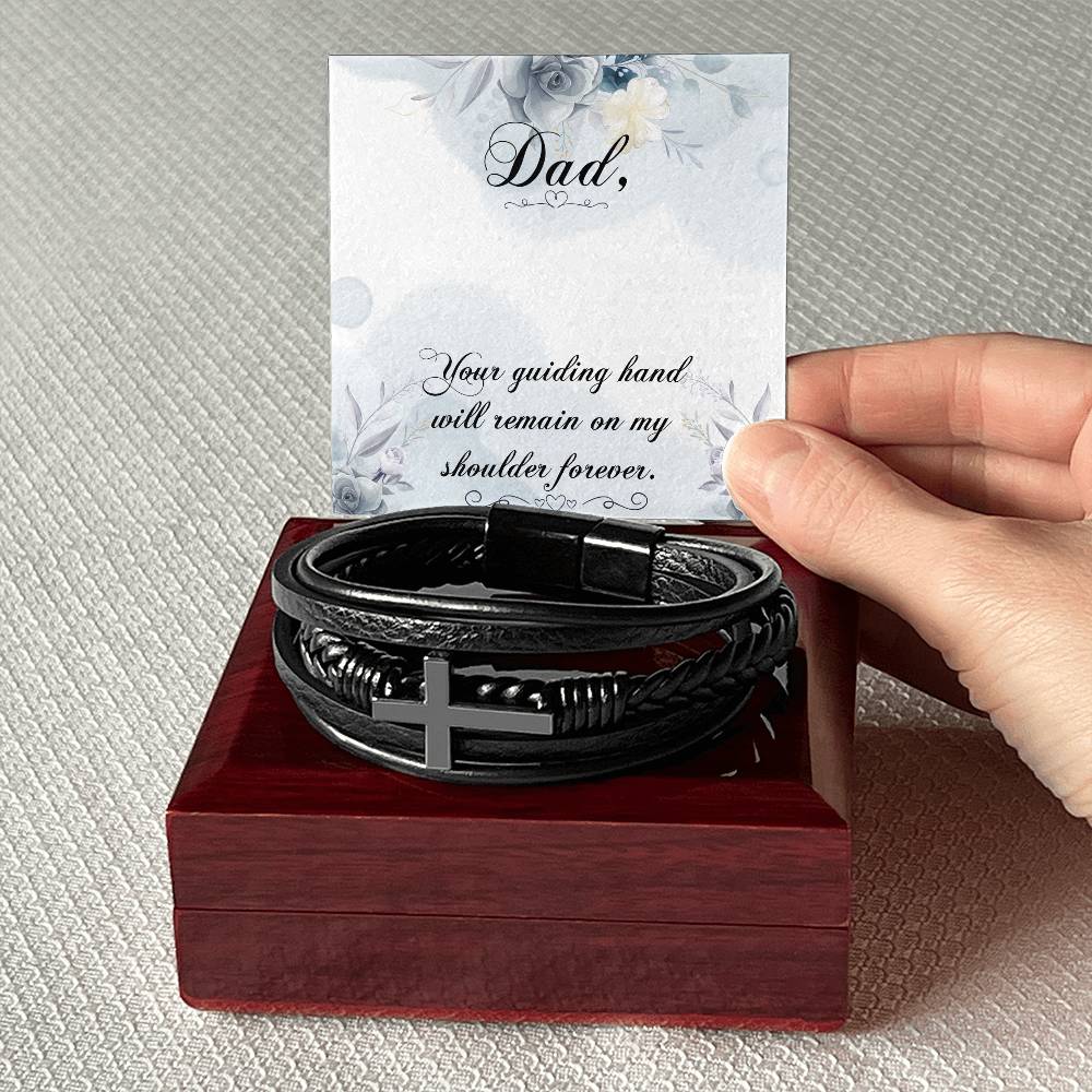 Your Guiding Hand Men's Cross Bracelet - Vegan Leather with Stainless Steel-Express Your Love Gifts