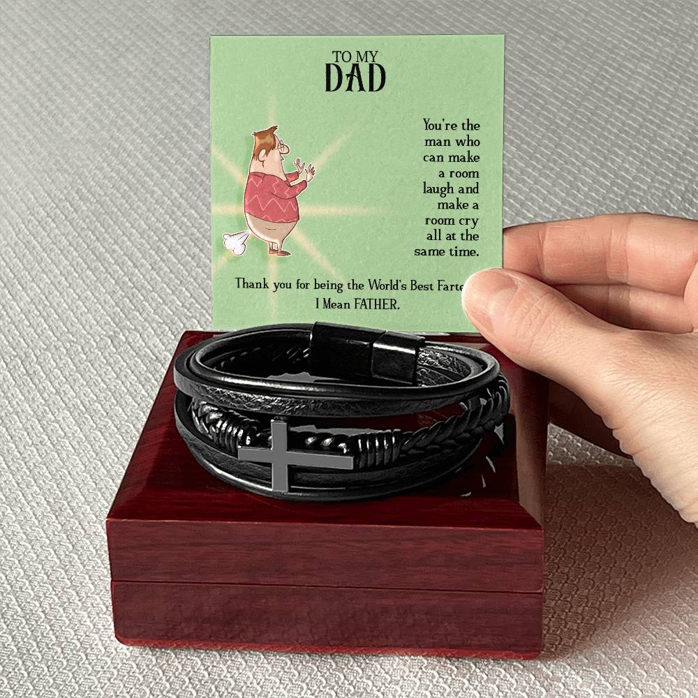 To My Dad You're the Man Men's Cross Bracelet - Vegan Leather with Stainless Steel-Express Your Love Gifts