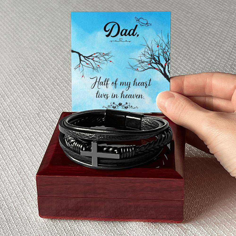Half of My Heart Men's Cross Bracelet - Vegan Leather with Stainless Steel-Express Your Love Gifts