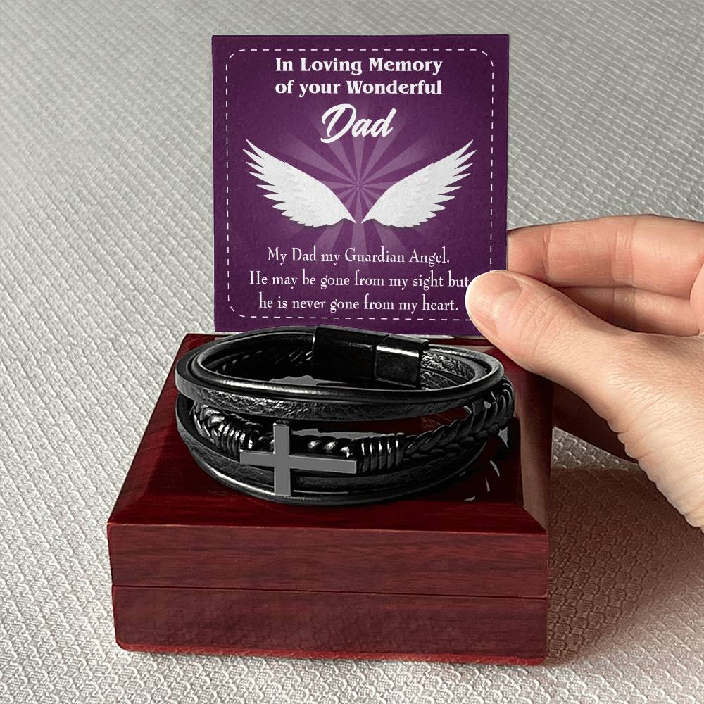My Dad My Guardian Men's Cross Bracelet - Vegan Leather with Stainless Steel-Express Your Love Gifts
