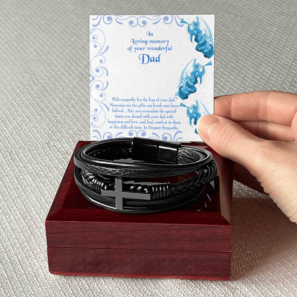 In Deepest Sympathy Men's Cross Bracelet - Vegan Leather with Stainless Steel-Express Your Love Gifts