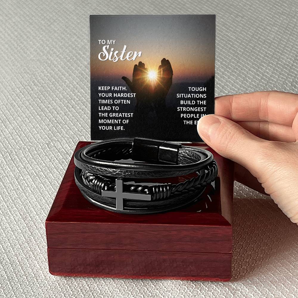Keep Faith 2 Timothy 4:7 Men's Stainless Steel & Vegan Leather Cross Bracelet - Vegan Leather with Stainless Steel-Express Your Love Gifts