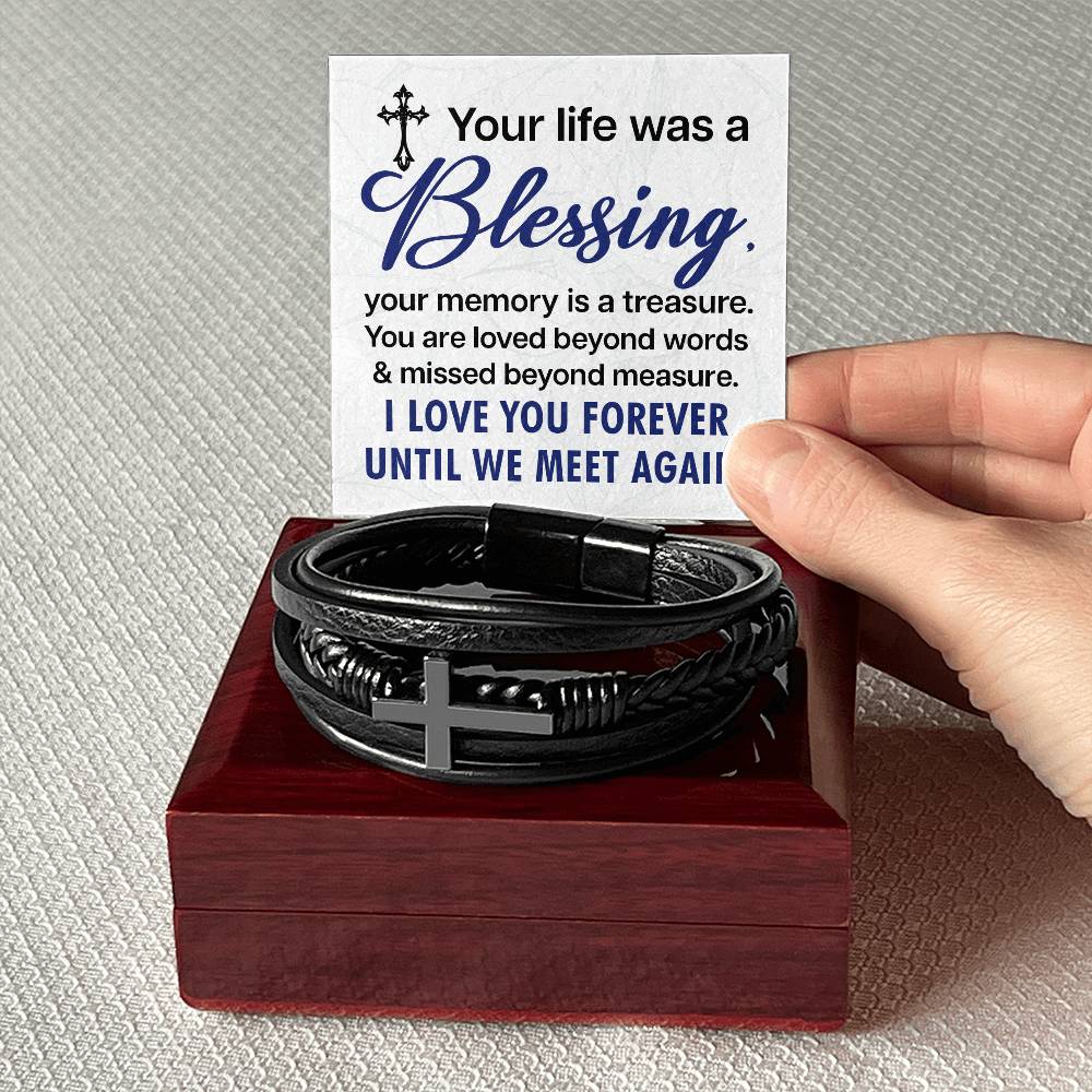 Your Life Was a Blessing Men's Cross Bracelet - Vegan Leather with Stainless Steel-Express Your Love Gifts