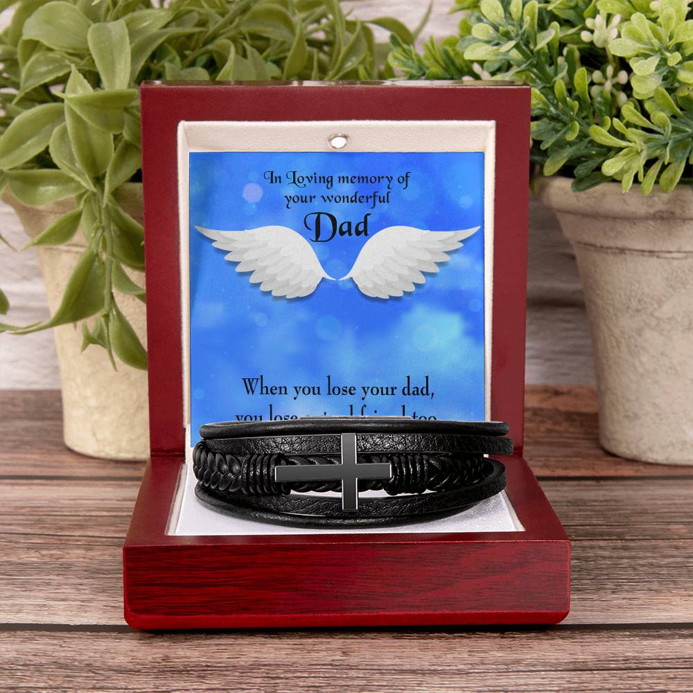Dad and a Good Friend Men's Cross Bracelet - Vegan Leather with Stainless Steel-Express Your Love Gifts