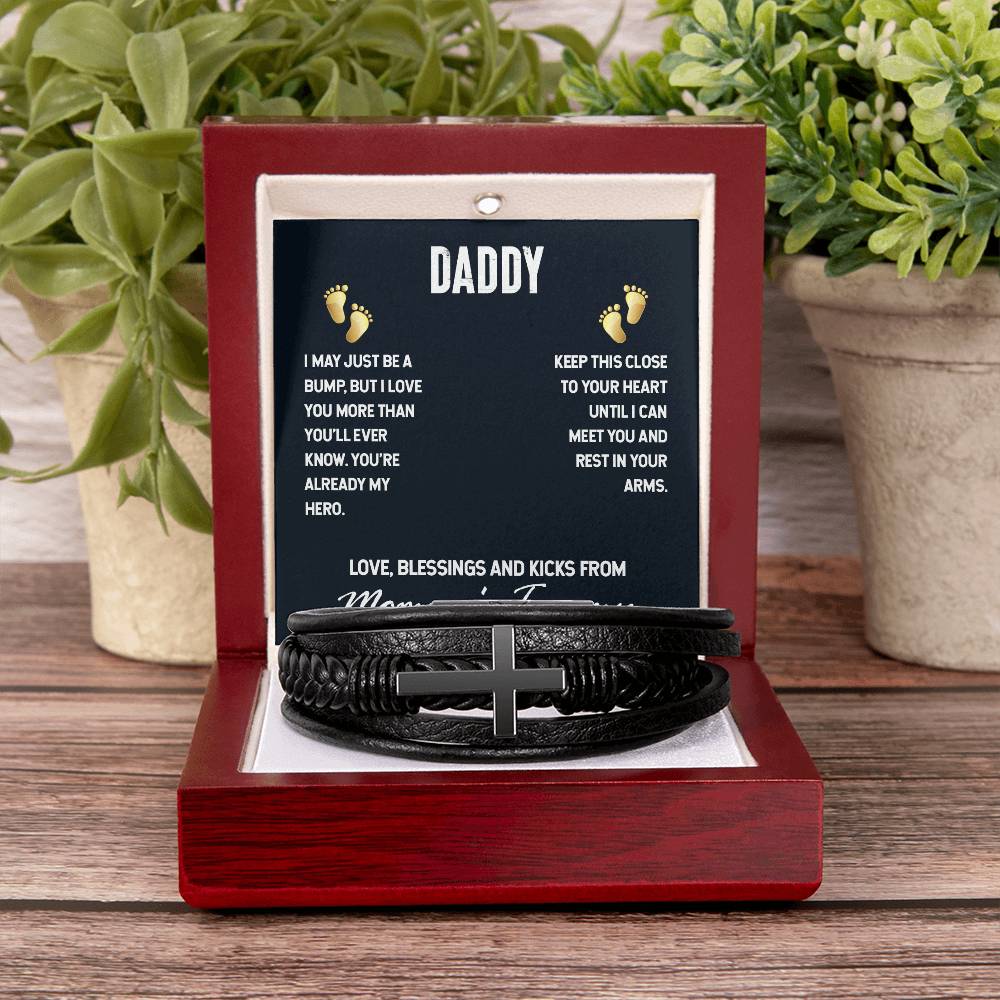 Daddy I May Just be a Bump Men's Cross Bracelet - Vegan Leather with Stainless Steel-Express Your Love Gifts