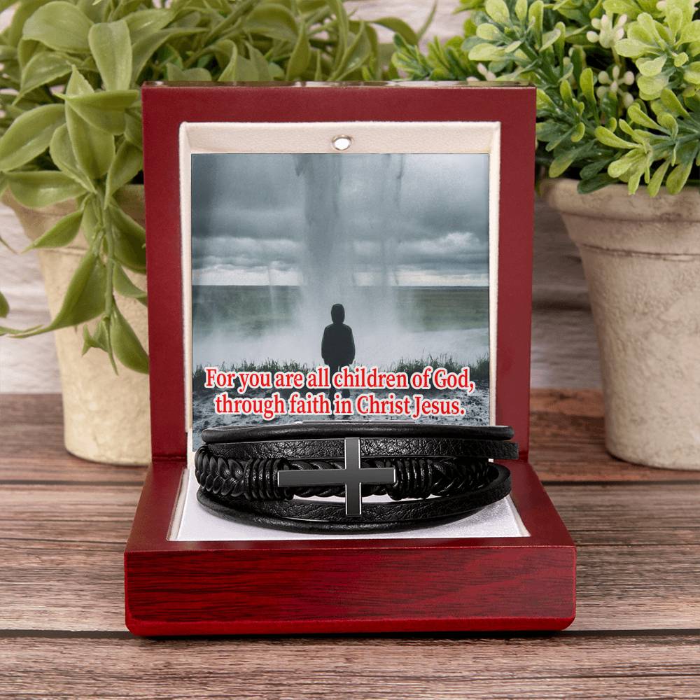 Child of God Galatians 3:26 Men's Stainless Steel & Vegan Leather Cross Bracelet - Vegan Leather with Stainless Steel-Express Your Love Gifts