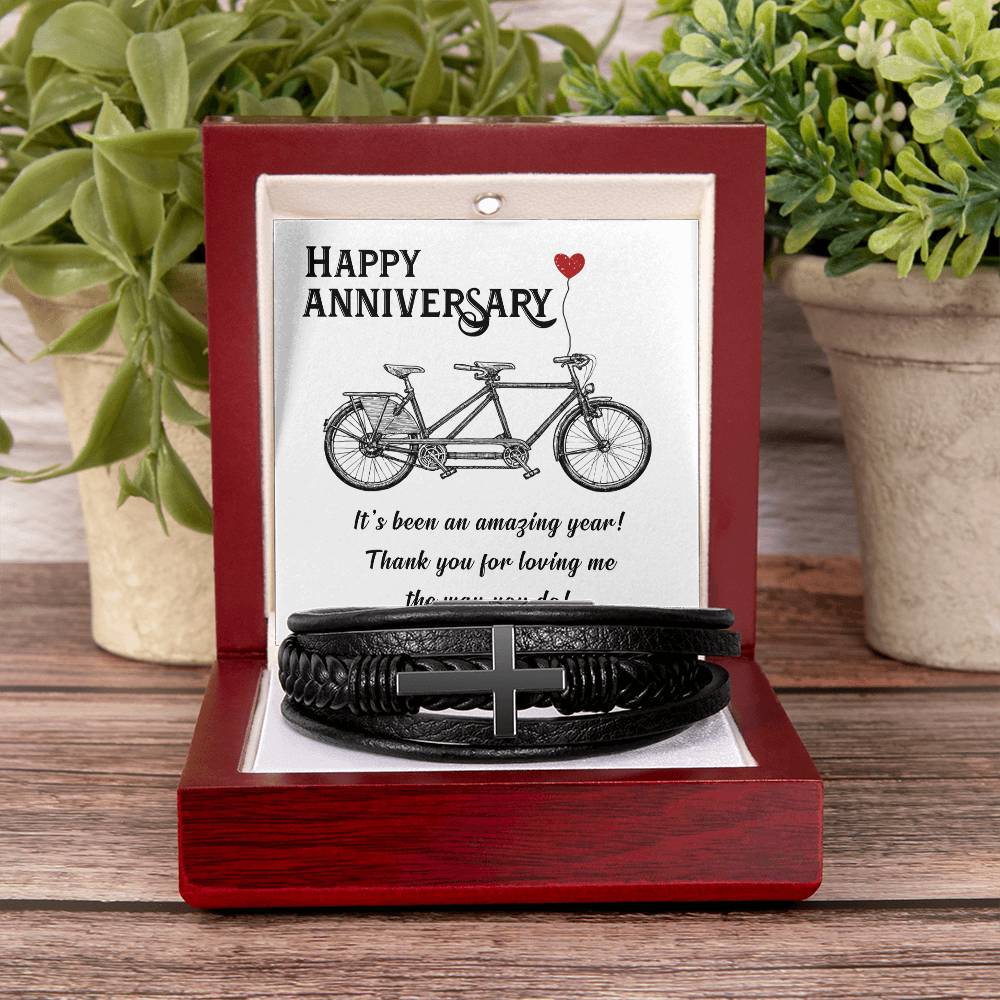 Happy Anniversary It's Been an Amazing Years Men's Cross Bracelet - Vegan Leather with Stainless Steel-Express Your Love Gifts