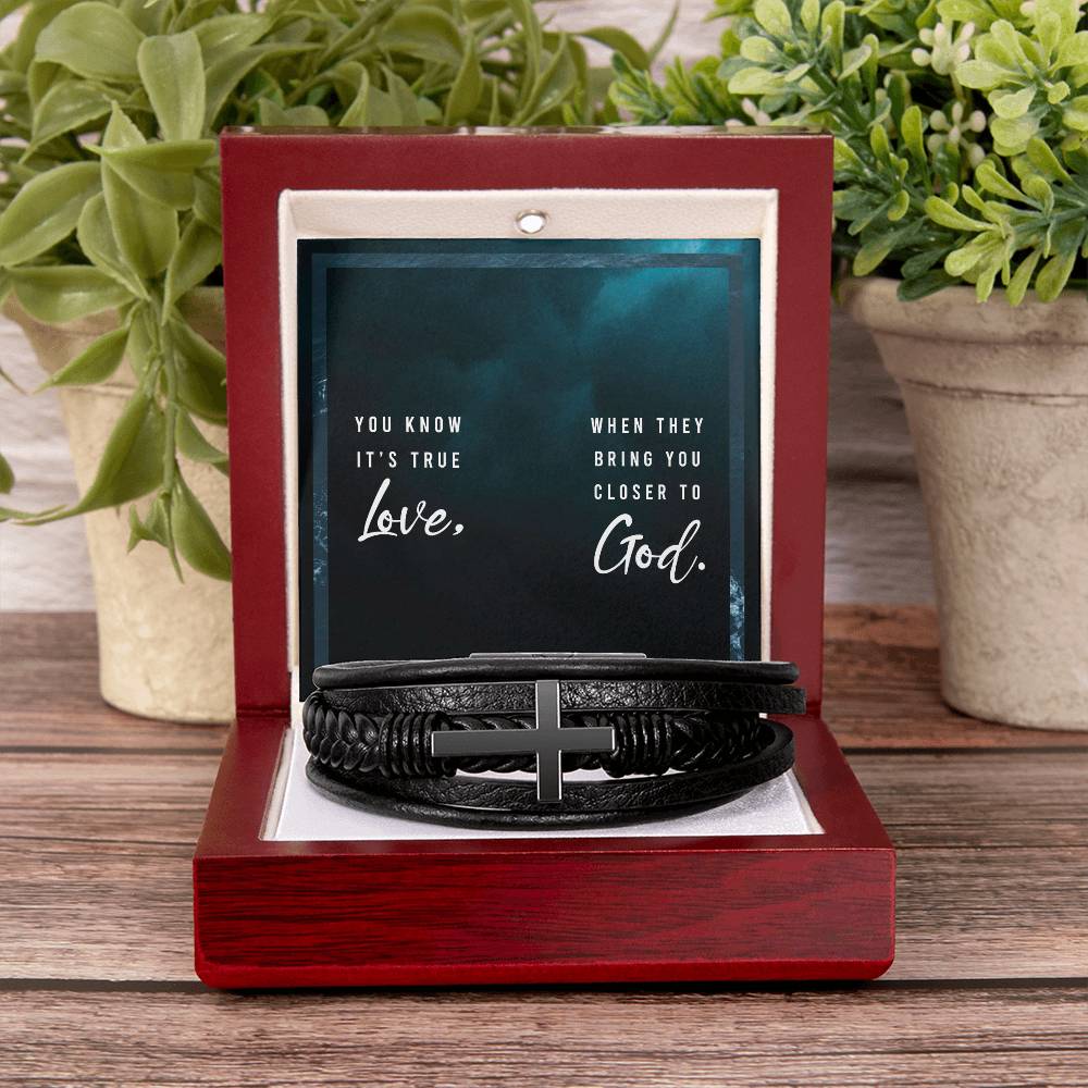 You Know It's True Love Men's Cross Bracelet - Vegan Leather with Stainless Steel-Express Your Love Gifts