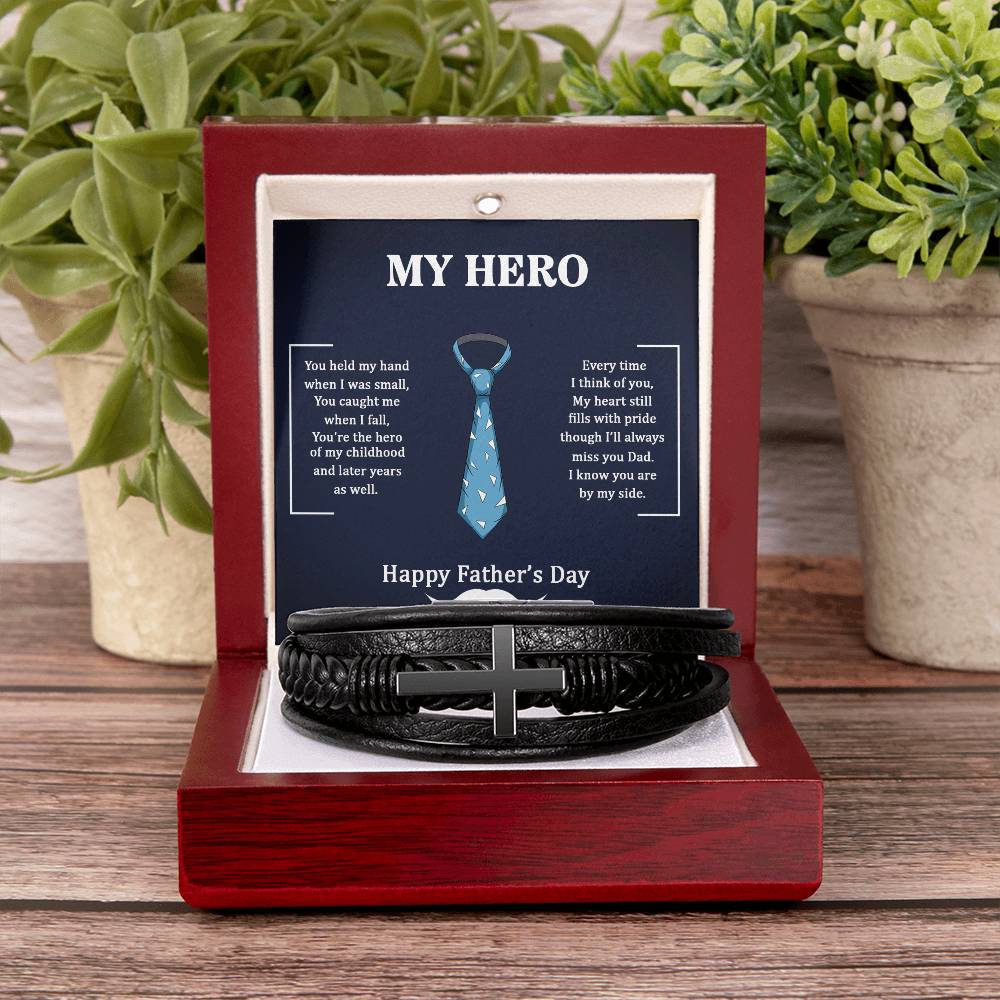 Dad My Hero Men's Cross Bracelet - Vegan Leather with Stainless Steel-Express Your Love Gifts