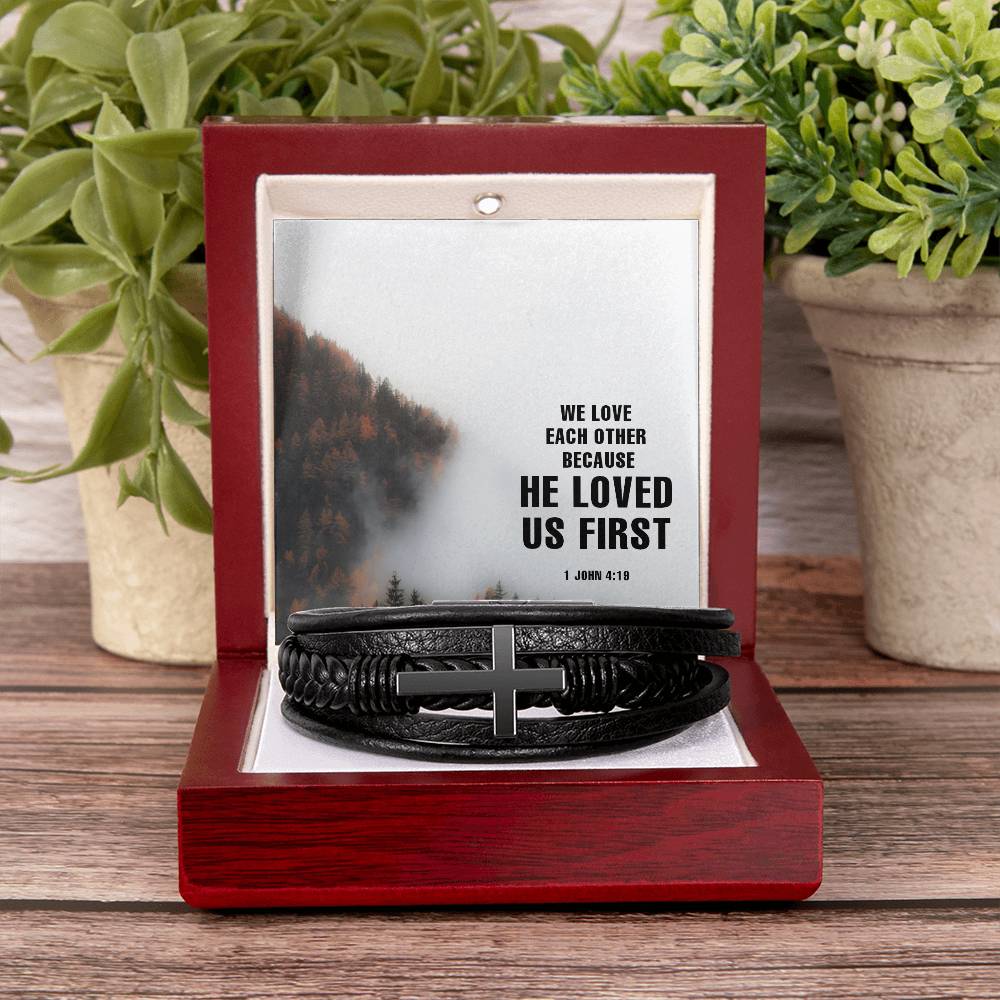 We Love Each Other Men's Cross Bracelet - Vegan Leather with Stainless Steel-Express Your Love Gifts