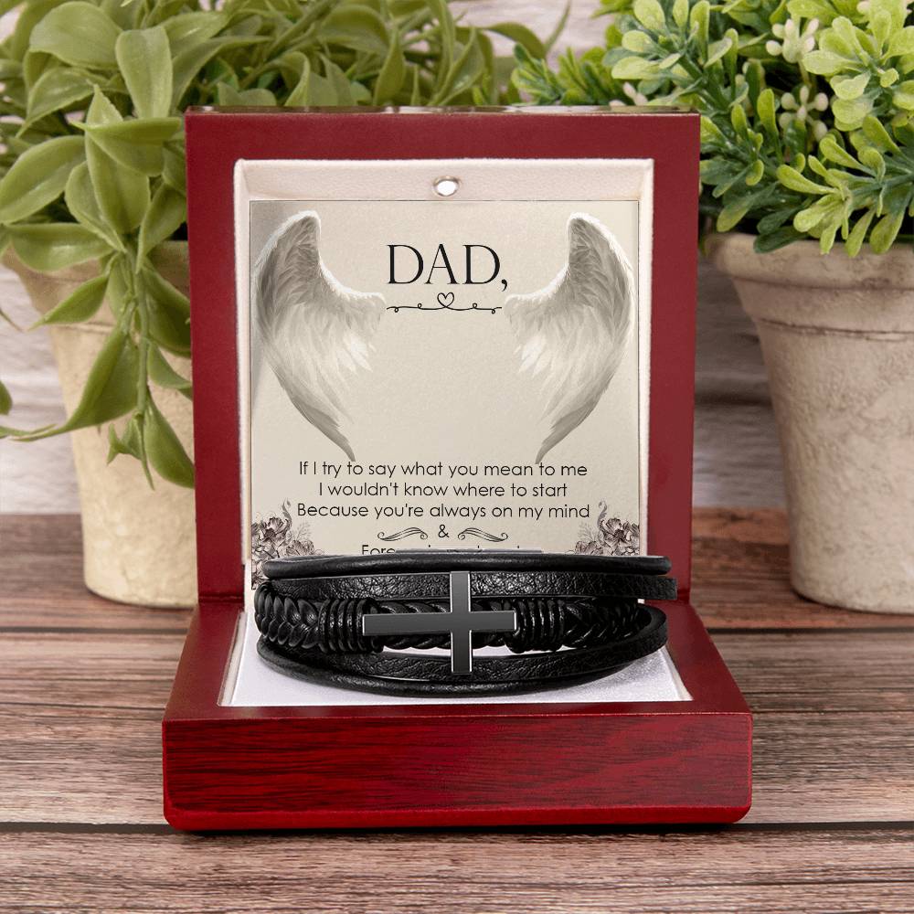 If I Try to Say Men's Cross Bracelet - Vegan Leather with Stainless Steel-Express Your Love Gifts