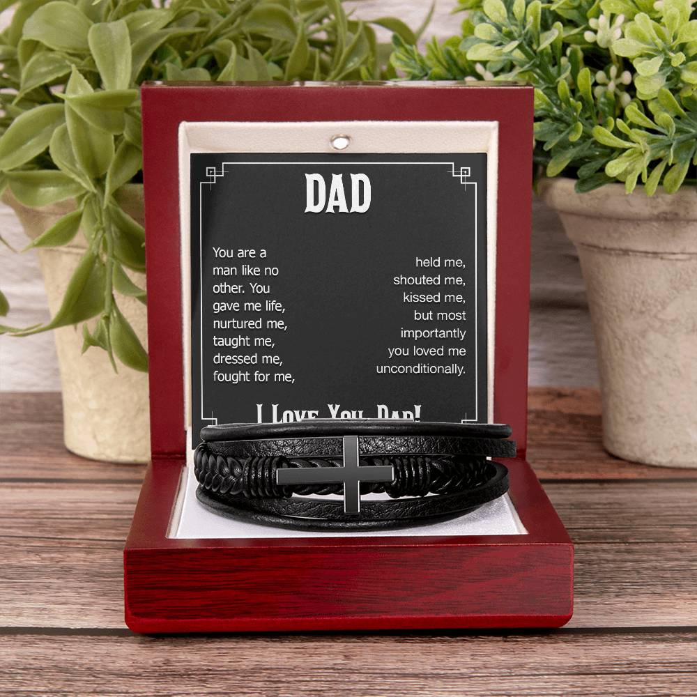 Dad You Are a Man Like No Other Men's Cross Bracelet - Vegan Leather with Stainless Steel-Express Your Love Gifts