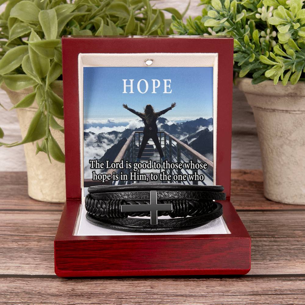 Hope is in Him Men's Stainless Steel & Vegan Leather Cross Bracelet - Vegan Leather with Stainless Steel-Express Your Love Gifts