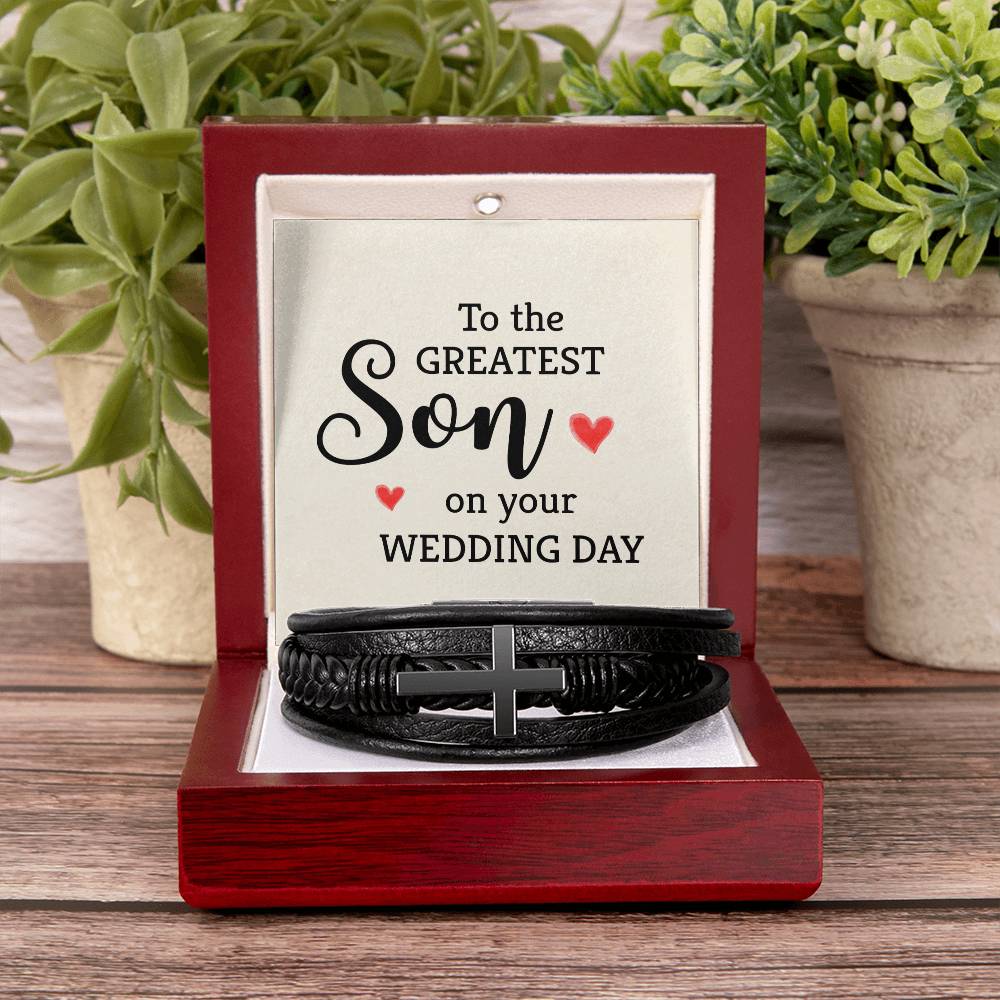 To The Greatest Son Men's Cross Bracelet - Vegan Leather with Stainless Steel-Express Your Love Gifts