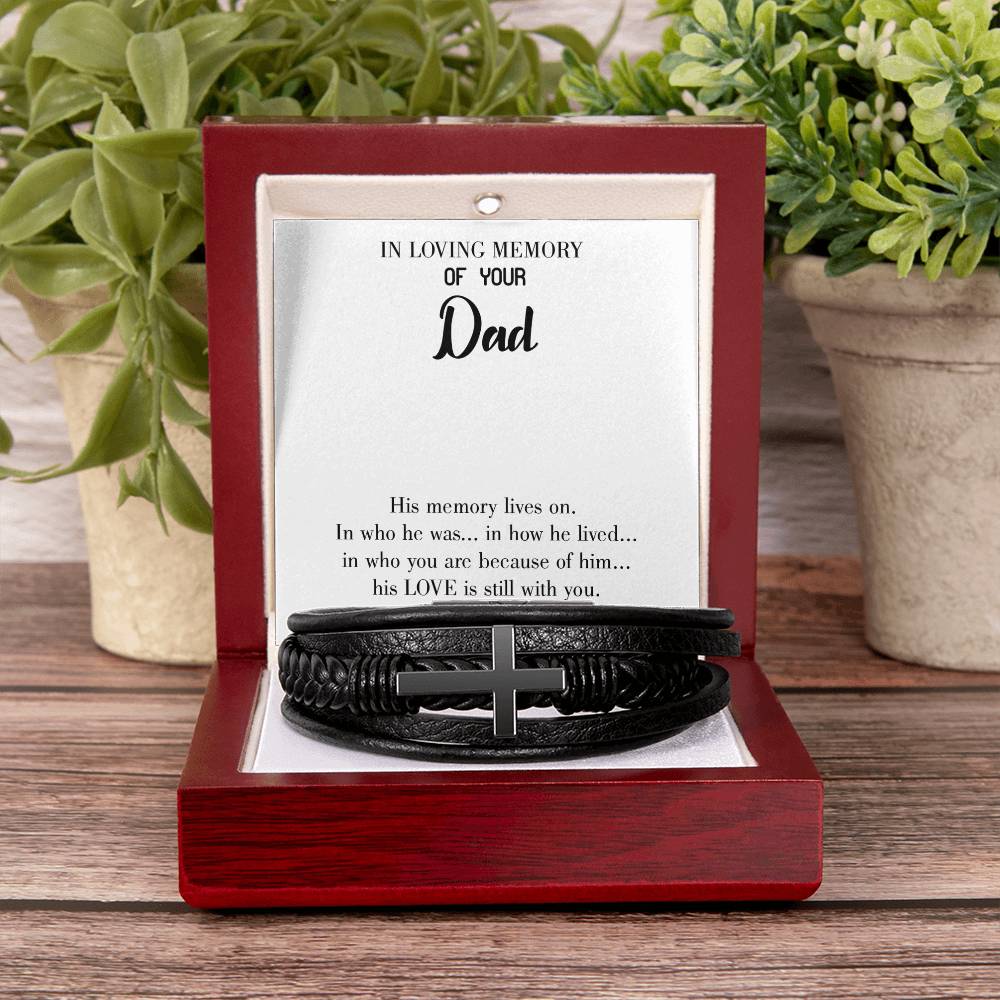 His Memory Lives Men's Cross Bracelet - Vegan Leather with Stainless Steel-Express Your Love Gifts