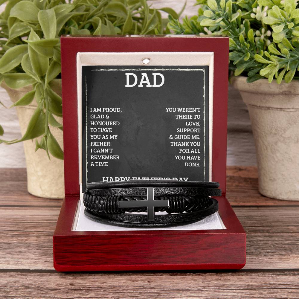 To Dad I'm Proud Men's Cross Bracelet - Vegan Leather with Stainless Steel-Express Your Love Gifts