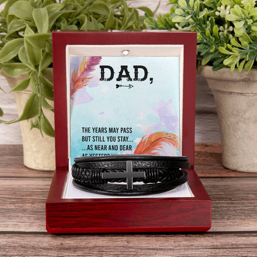 The Years May Pass Men's Cross Bracelet - Vegan Leather with Stainless Steel-Express Your Love Gifts
