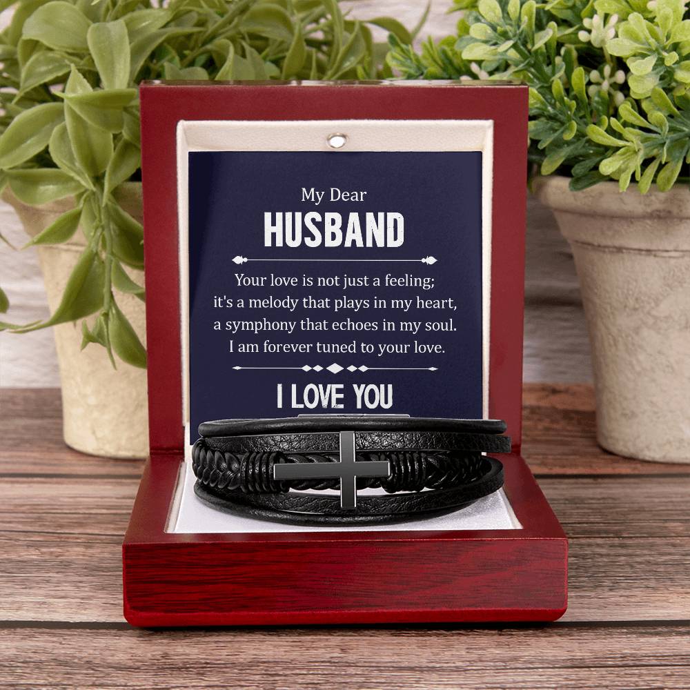 To My Husband Your Love is Not Just a Feeling Men's Cross Bracelet - Vegan Leather with Stainless Steel-Express Your Love Gifts