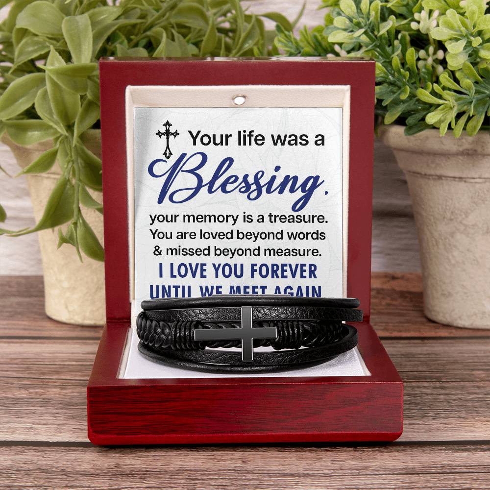 Your Life Was a Blessing Men's Cross Bracelet - Vegan Leather with Stainless Steel-Express Your Love Gifts