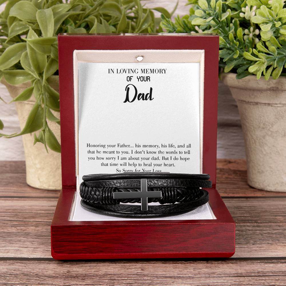 Honoring Your Father Men's Cross Bracelet - Vegan Leather with Stainless Steel-Express Your Love Gifts