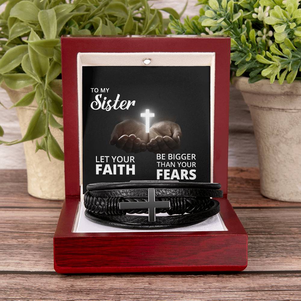 Let Your Faith Be Bigger Than Your Fears Isaiah 41:10 Men's Stainless Steel & Vegan Leather Cross Bracelet - Vegan Leather with Stainless Steel-Express Your Love Gifts