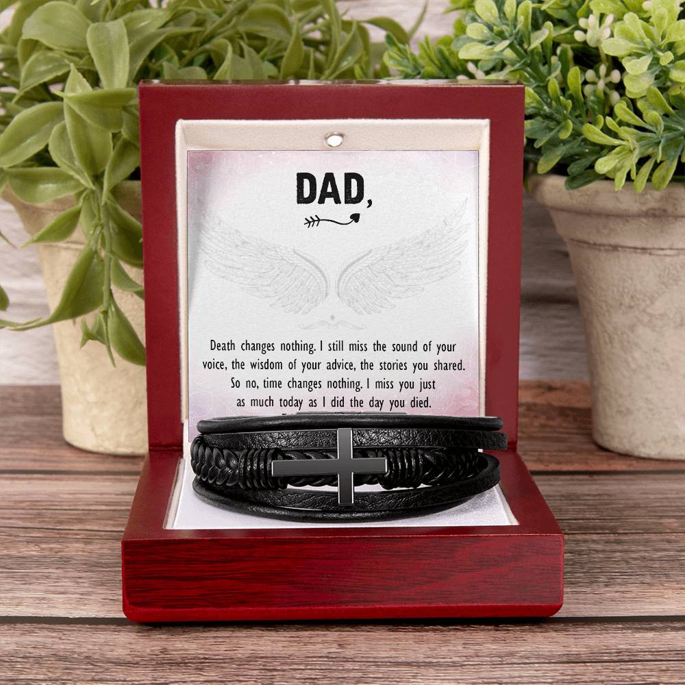 Death Changes Nothing Men's Cross Bracelet - Vegan Leather with Stainless Steel-Express Your Love Gifts