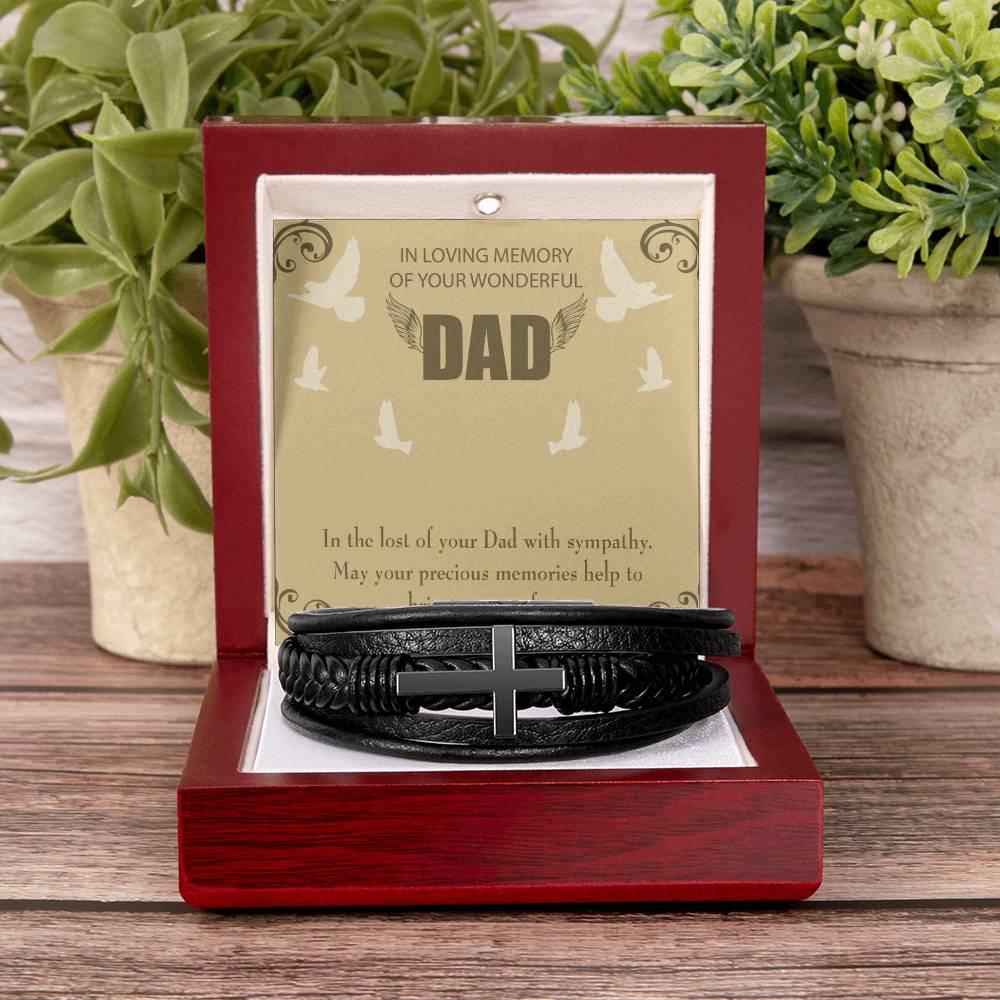 In the Lost of Your Dad Men's Cross Bracelet - Vegan Leather with Stainless Steel-Express Your Love Gifts