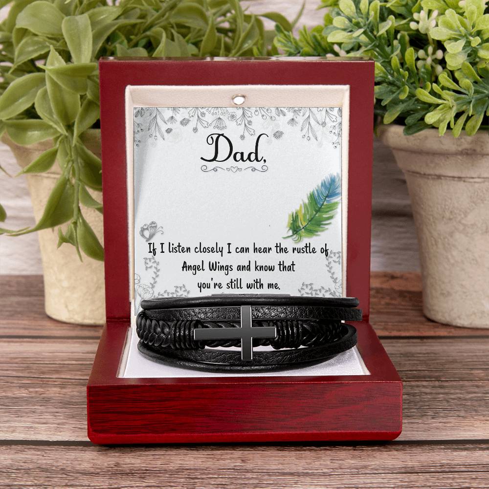 If I Listen Closely Men's Cross Bracelet - Vegan Leather with Stainless Steel-Express Your Love Gifts